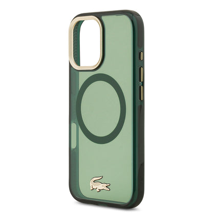 iPhone 17 Kılıf Lacoste Orjinal Lisanslı M-safe Şarj Özellikli Gold Timsah Logolu Buzlu Kapak