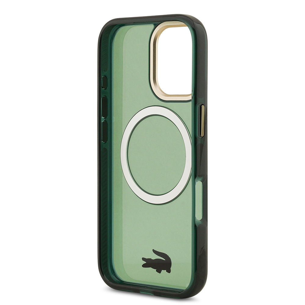 iPhone 17 Kılıf Lacoste Orjinal Lisanslı M-safe Şarj Özellikli Gold Timsah Logolu Buzlu Kapak