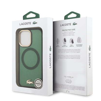 iPhone 17 Kılıf Lacoste Orjinal Lisanslı M-safe Şarj Özellikli Gold Timsah Logolu Buzlu Kapak