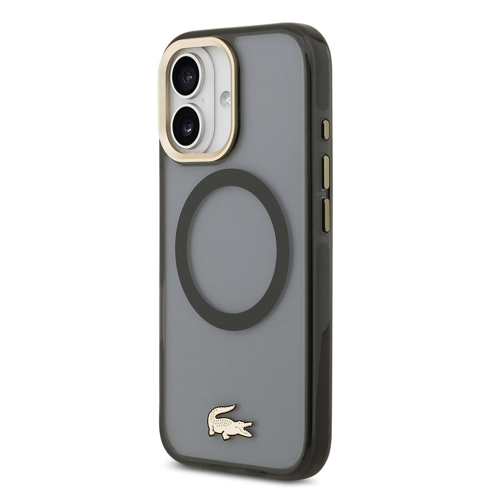 iPhone 17 Kılıf Lacoste Orjinal Lisanslı M-safe Şarj Özellikli Gold Timsah Logolu Buzlu Kapak