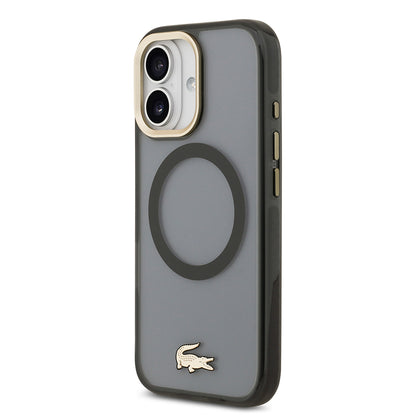 iPhone 17 Kılıf Lacoste Orjinal Lisanslı M-safe Şarj Özellikli Gold Timsah Logolu Buzlu Kapak