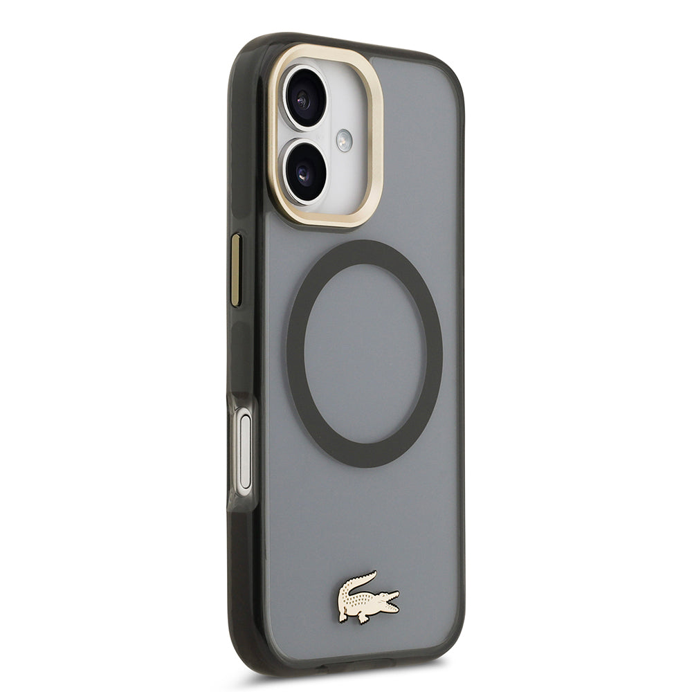 iPhone 17 Kılıf Lacoste Orjinal Lisanslı M-safe Şarj Özellikli Gold Timsah Logolu Buzlu Kapak