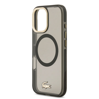 iPhone 17 Kılıf Lacoste Orjinal Lisanslı M-safe Şarj Özellikli Gold Timsah Logolu Buzlu Kapak