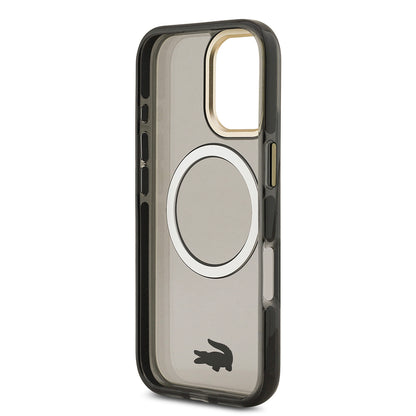 iPhone 17 Kılıf Lacoste Orjinal Lisanslı M-safe Şarj Özellikli Gold Timsah Logolu Buzlu Kapak