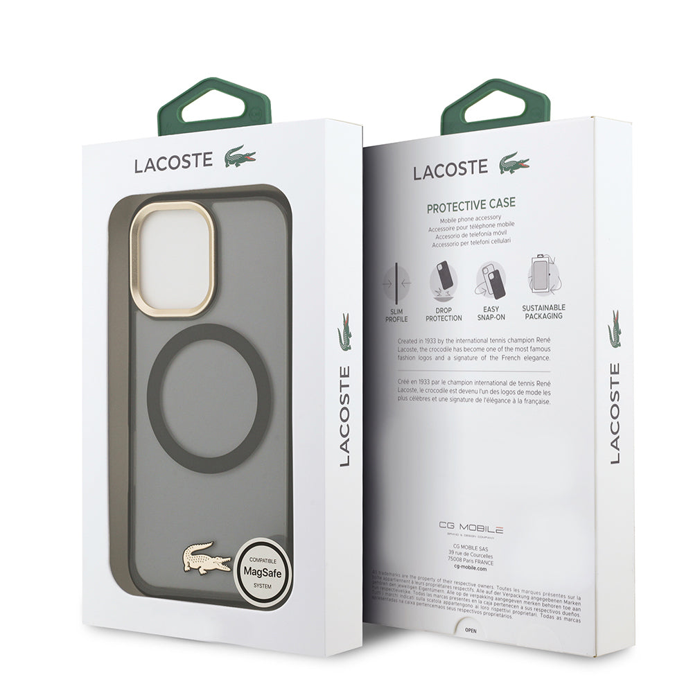 iPhone 17 Kılıf Lacoste Orjinal Lisanslı M-safe Şarj Özellikli Gold Timsah Logolu Buzlu Kapak