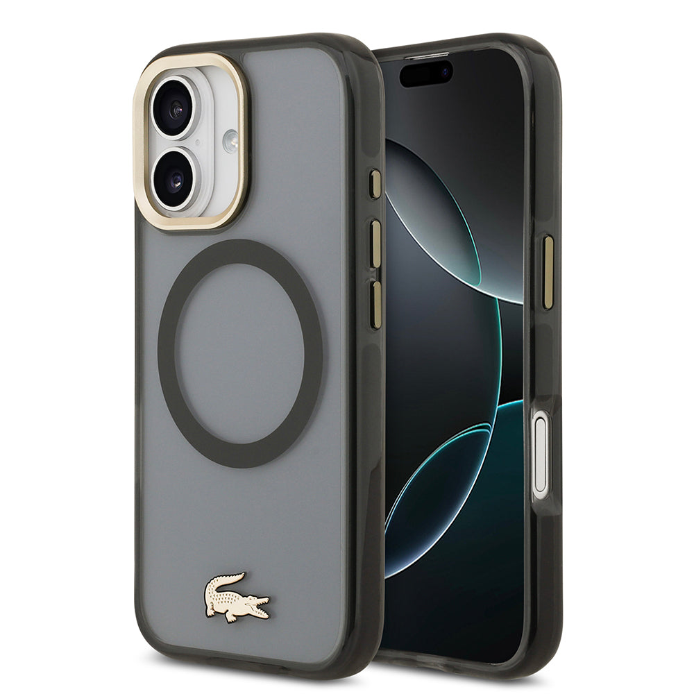 iPhone 17 Kılıf Lacoste Orjinal Lisanslı M-safe Şarj Özellikli Gold Timsah Logolu Buzlu Kapak