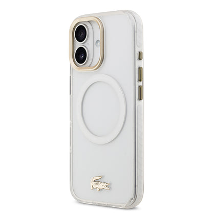iPhone 17 Kılıf Lacoste Orjinal Lisanslı M-safe Şarj Özellikli Gold Timsah Logolu Buzlu Kapak