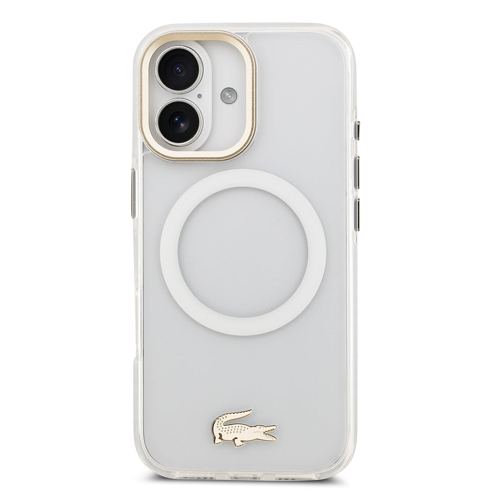 iPhone 17 Kılıf Lacoste Orjinal Lisanslı M-safe Şarj Özellikli Gold Timsah Logolu Buzlu Kapak