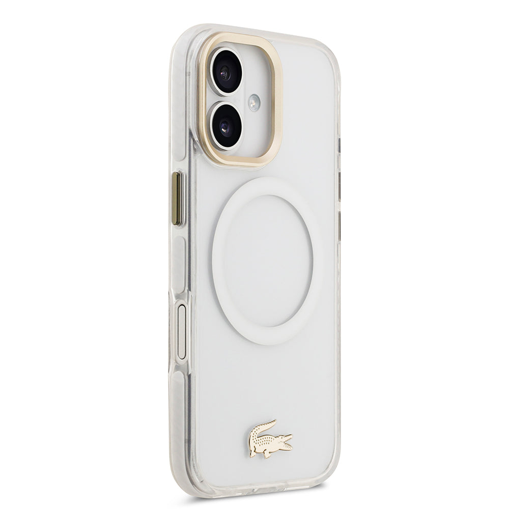 iPhone 17 Kılıf Lacoste Orjinal Lisanslı M-safe Şarj Özellikli Gold Timsah Logolu Buzlu Kapak