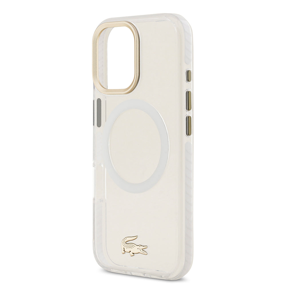 iPhone 17 Kılıf Lacoste Orjinal Lisanslı M-safe Şarj Özellikli Gold Timsah Logolu Buzlu Kapak