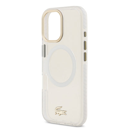 iPhone 17 Kılıf Lacoste Orjinal Lisanslı M-safe Şarj Özellikli Gold Timsah Logolu Buzlu Kapak