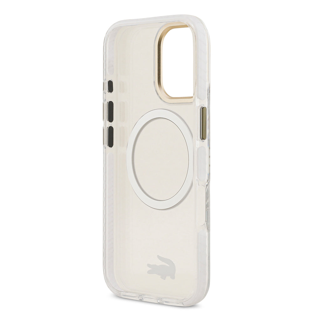iPhone 17 Kılıf Lacoste Orjinal Lisanslı M-safe Şarj Özellikli Gold Timsah Logolu Buzlu Kapak