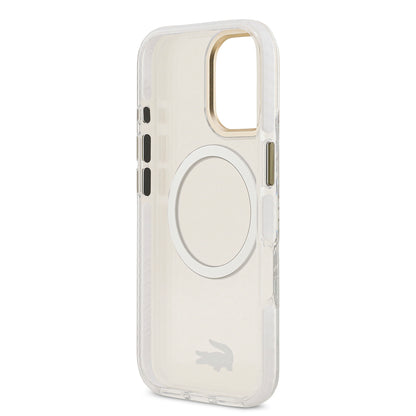 iPhone 17 Kılıf Lacoste Orjinal Lisanslı M-safe Şarj Özellikli Gold Timsah Logolu Buzlu Kapak
