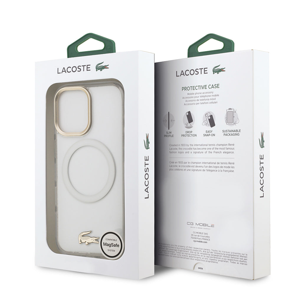 iPhone 17 Kılıf Lacoste Orjinal Lisanslı M-safe Şarj Özellikli Gold Timsah Logolu Buzlu Kapak