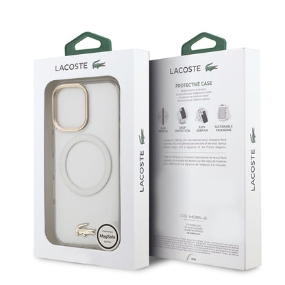 iPhone 17 Kılıf Lacoste Orjinal Lisanslı M-safe Şarj Özellikli Gold Timsah Logolu Buzlu Kapak