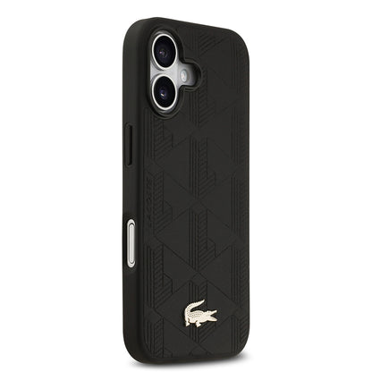iPhone 17 Kılıf Lacoste Orjinal Lisanslı M-safe Şarj Özellikli PU Deri Tasarımlı Karışık Monogram Desenli Kapak