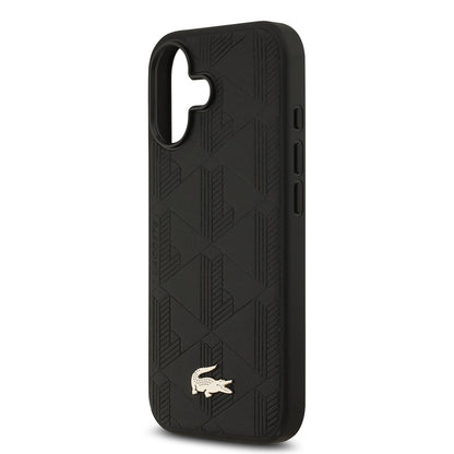iPhone 17 Kılıf Lacoste Orjinal Lisanslı M-safe Şarj Özellikli PU Deri Tasarımlı Karışık Monogram Desenli Kapak