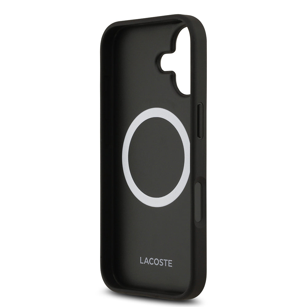 iPhone 17 Kılıf Lacoste Orjinal Lisanslı M-safe Şarj Özellikli PU Deri Tasarımlı Karışık Monogram Desenli Kapak