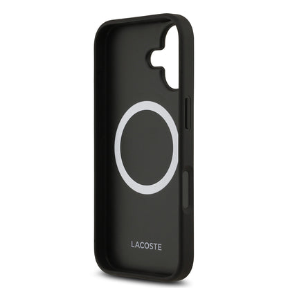 iPhone 17 Kılıf Lacoste Orjinal Lisanslı M-safe Şarj Özellikli PU Deri Tasarımlı Karışık Monogram Desenli Kapak