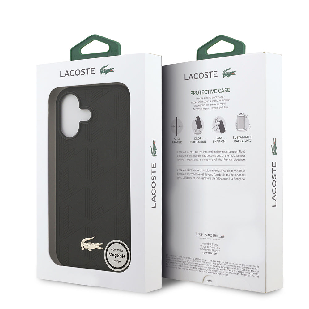 iPhone 17 Kılıf Lacoste Orjinal Lisanslı M-safe Şarj Özellikli PU Deri Tasarımlı Karışık Monogram Desenli Kapak