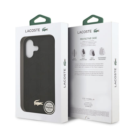 iPhone 17 Kılıf Lacoste Orjinal Lisanslı M-safe Şarj Özellikli PU Deri Tasarımlı Karışık Monogram Desenli Kapak