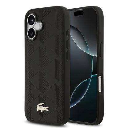 iPhone 17 Kılıf Lacoste Orjinal Lisanslı M-safe Şarj Özellikli PU Deri Tasarımlı Karışık Monogram Desenli Kapak