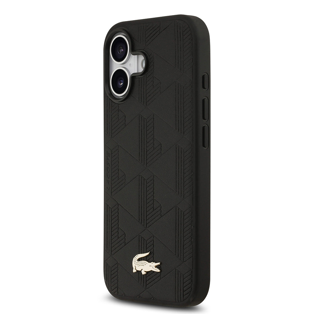 iPhone 17 Kılıf Lacoste Orjinal Lisanslı M-safe Şarj Özellikli PU Deri Tasarımlı Karışık Monogram Desenli Kapak