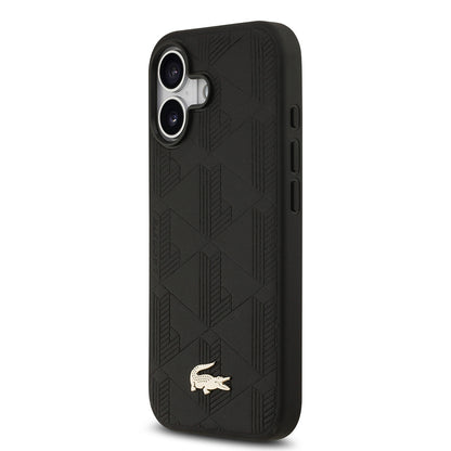 iPhone 17 Kılıf Lacoste Orjinal Lisanslı M-safe Şarj Özellikli PU Deri Tasarımlı Karışık Monogram Desenli Kapak