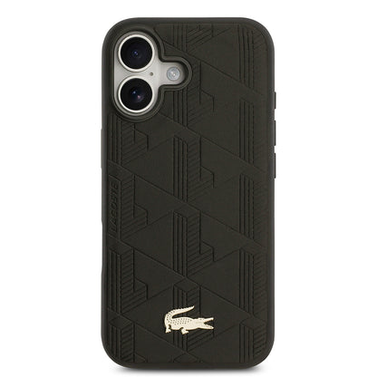 iPhone 17 Kılıf Lacoste Orjinal Lisanslı M-safe Şarj Özellikli PU Deri Tasarımlı Karışık Monogram Desenli Kapak