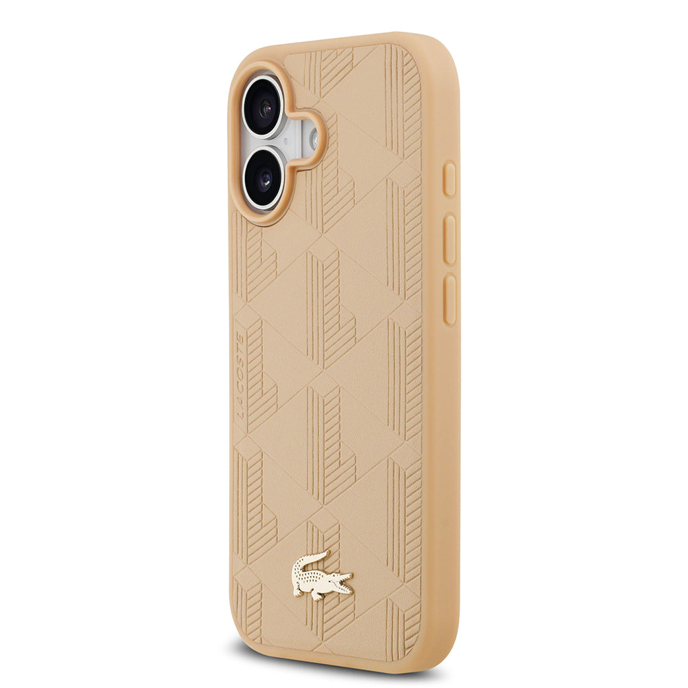 iPhone 17 Kılıf Lacoste Orjinal Lisanslı M-safe Şarj Özellikli PU Deri Tasarımlı Karışık Monogram Desenli Kapak