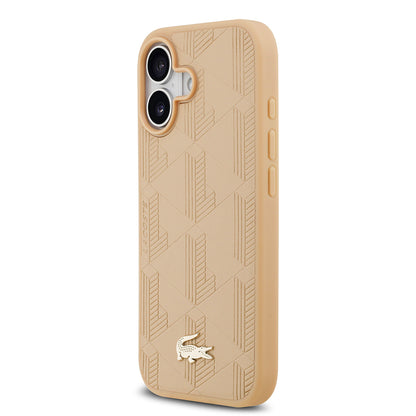 iPhone 17 Kılıf Lacoste Orjinal Lisanslı M-safe Şarj Özellikli PU Deri Tasarımlı Karışık Monogram Desenli Kapak
