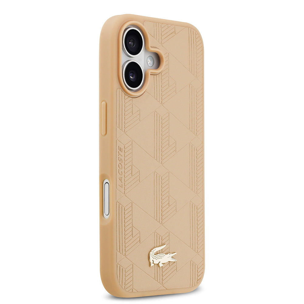 iPhone 17 Kılıf Lacoste Orjinal Lisanslı M-safe Şarj Özellikli PU Deri Tasarımlı Karışık Monogram Desenli Kapak