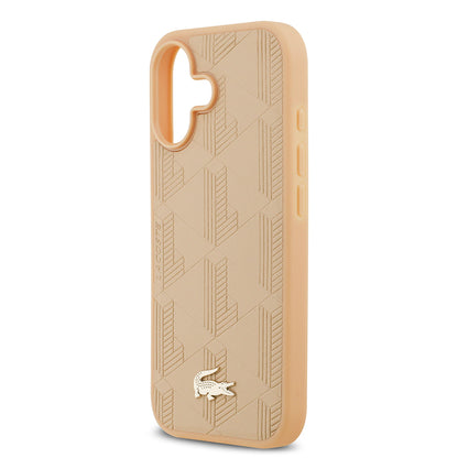 iPhone 17 Kılıf Lacoste Orjinal Lisanslı M-safe Şarj Özellikli PU Deri Tasarımlı Karışık Monogram Desenli Kapak