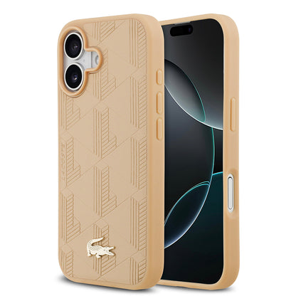 iPhone 17 Kılıf Lacoste Orjinal Lisanslı M-safe Şarj Özellikli PU Deri Tasarımlı Karışık Monogram Desenli Kapak