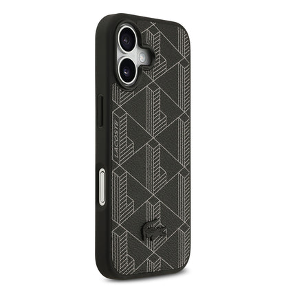 iPhone 17 Kılıf Lacoste Orjinal Lisanslı M-safe Şarj Özellikli PU Deri Tasarımlı Kartlıklı Karışık Monogram Desenli Kapak