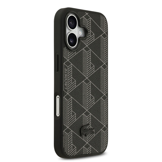 iPhone 17 Kılıf Lacoste Orjinal Lisanslı M-safe Şarj Özellikli PU Deri Tasarımlı Kartlıklı Karışık Monogram Desenli Kapak