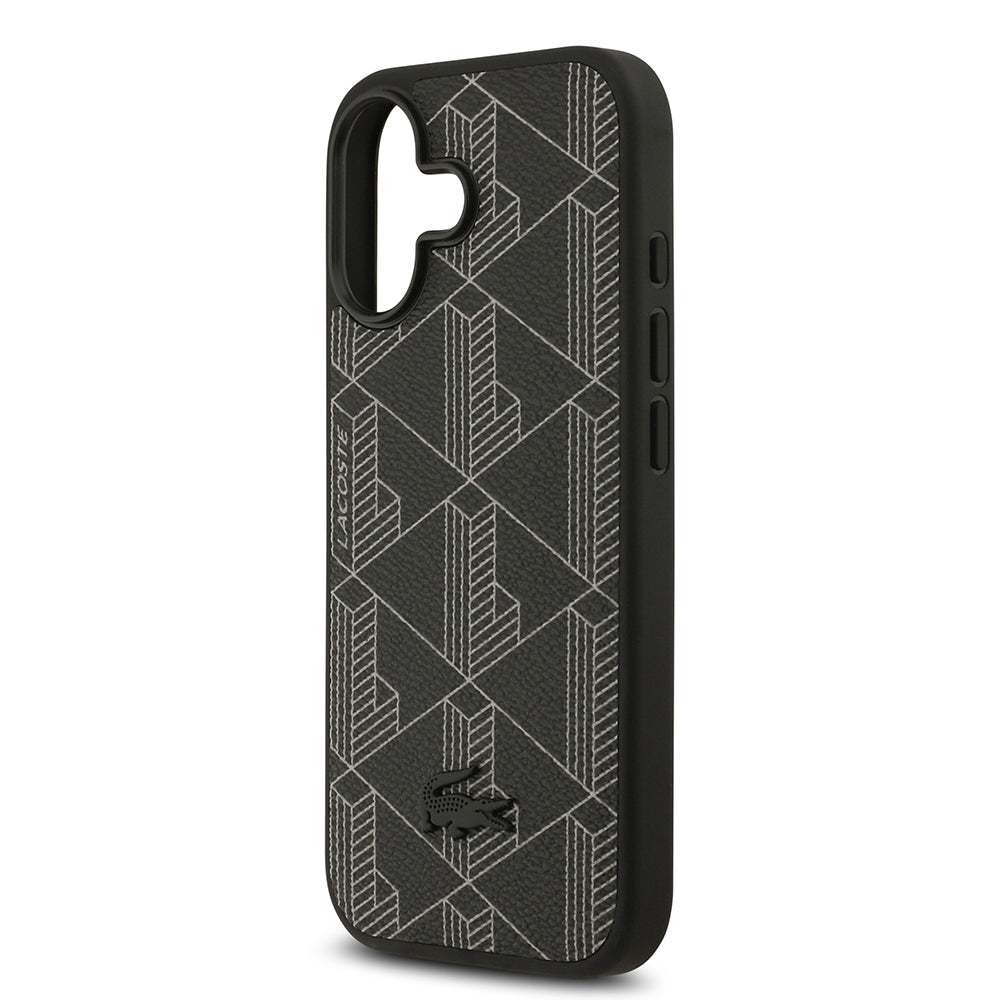 iPhone 17 Kılıf Lacoste Orjinal Lisanslı M-safe Şarj Özellikli PU Deri Tasarımlı Kartlıklı Karışık Monogram Desenli Kapak