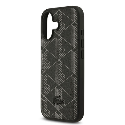 iPhone 17 Kılıf Lacoste Orjinal Lisanslı M-safe Şarj Özellikli PU Deri Tasarımlı Kartlıklı Karışık Monogram Desenli Kapak
