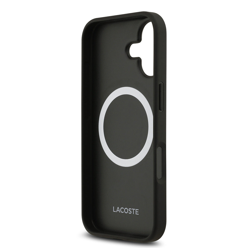 iPhone 17 Kılıf Lacoste Orjinal Lisanslı M-safe Şarj Özellikli PU Deri Tasarımlı Kartlıklı Karışık Monogram Desenli Kapak