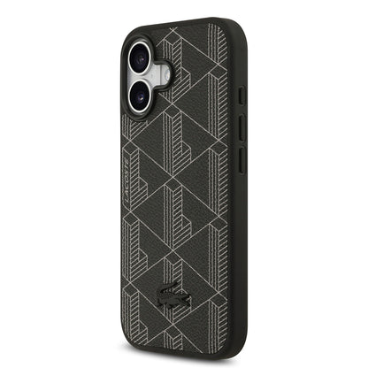iPhone 17 Kılıf Lacoste Orjinal Lisanslı M-safe Şarj Özellikli PU Deri Tasarımlı Kartlıklı Karışık Monogram Desenli Kapak