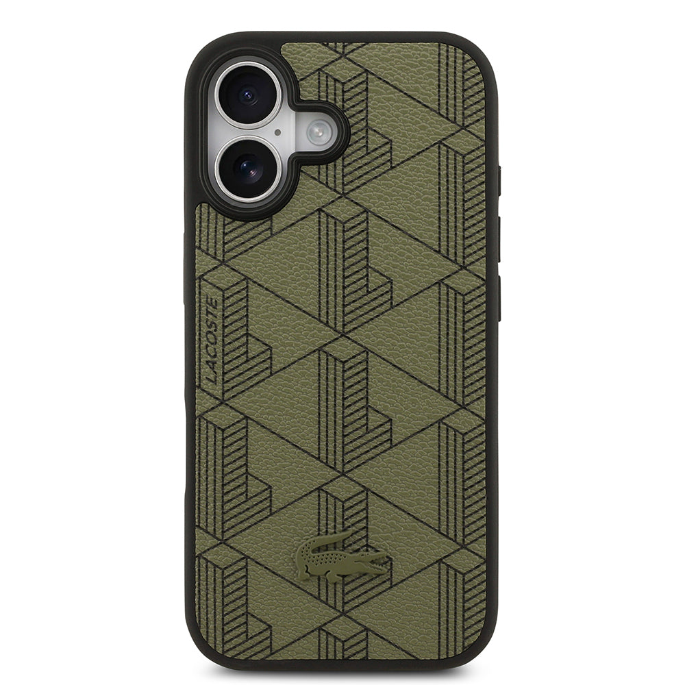 iPhone 17 Kılıf Lacoste Orjinal Lisanslı M-safe Şarj Özellikli PU Deri Tasarımlı Kartlıklı Karışık Monogram Desenli Kapak
