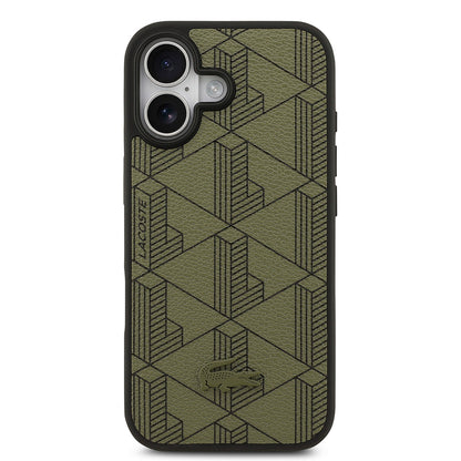 iPhone 17 Kılıf Lacoste Orjinal Lisanslı M-safe Şarj Özellikli PU Deri Tasarımlı Kartlıklı Karışık Monogram Desenli Kapak