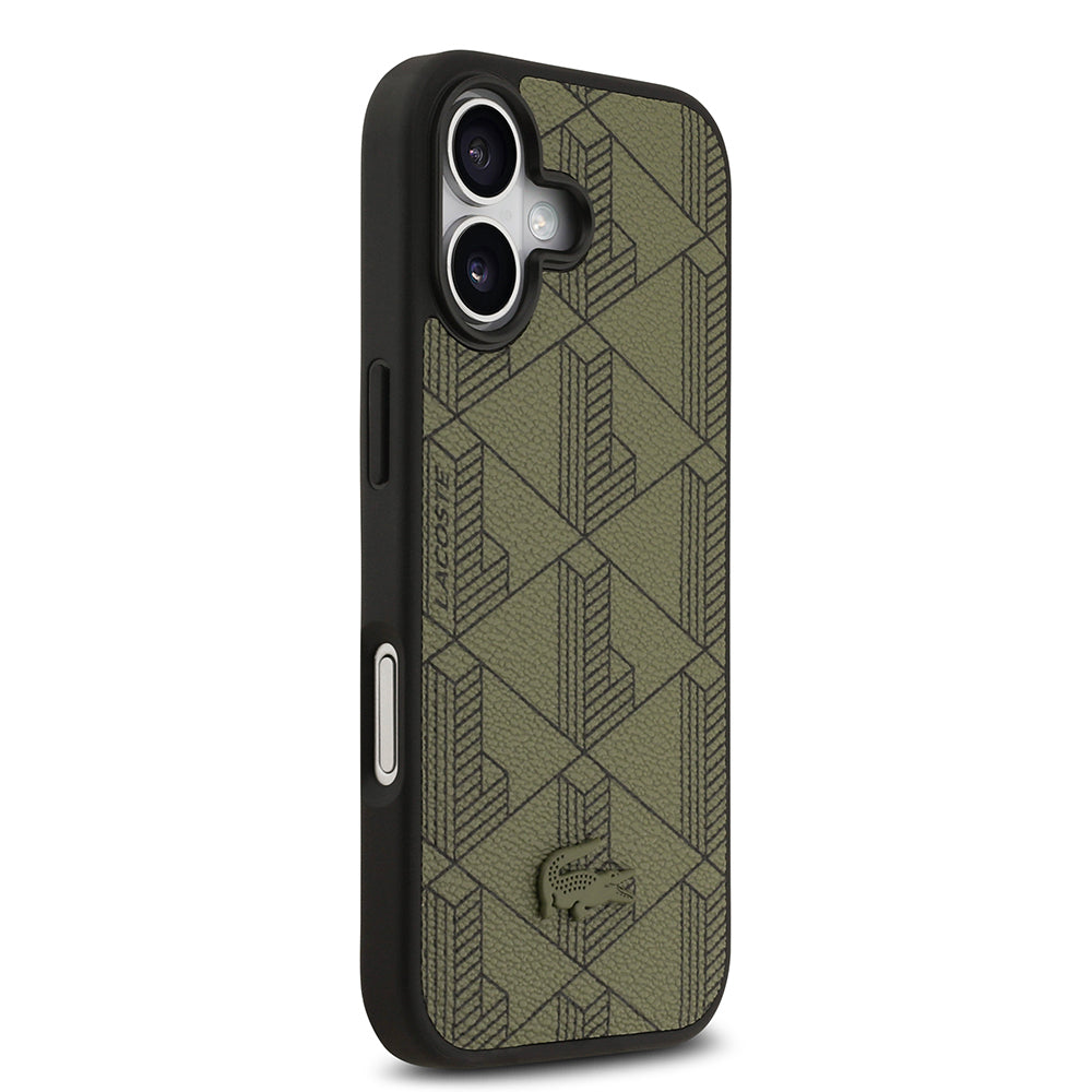 iPhone 17 Kılıf Lacoste Orjinal Lisanslı M-safe Şarj Özellikli PU Deri Tasarımlı Kartlıklı Karışık Monogram Desenli Kapak