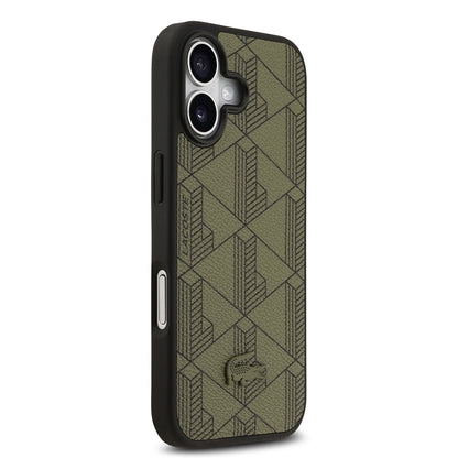 iPhone 17 Kılıf Lacoste Orjinal Lisanslı M-safe Şarj Özellikli PU Deri Tasarımlı Kartlıklı Karışık Monogram Desenli Kapak