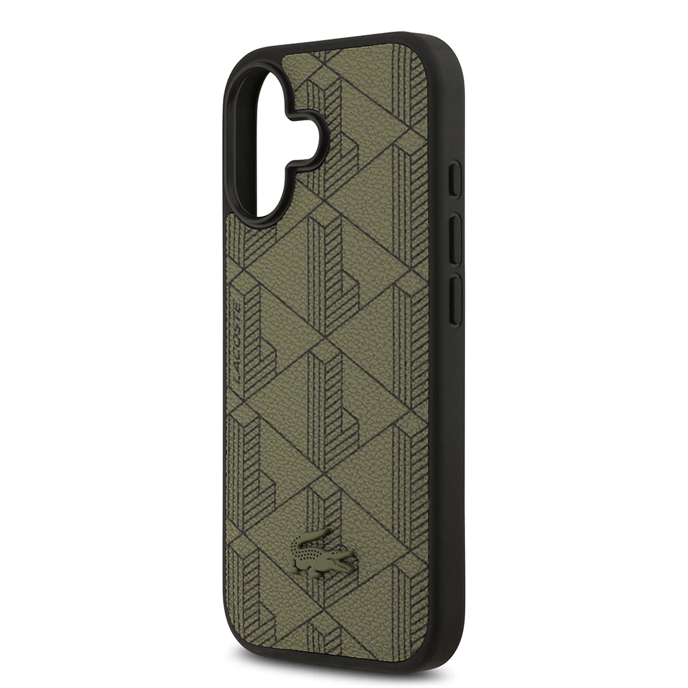 iPhone 17 Kılıf Lacoste Orjinal Lisanslı M-safe Şarj Özellikli PU Deri Tasarımlı Kartlıklı Karışık Monogram Desenli Kapak