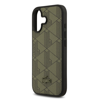 iPhone 17 Kılıf Lacoste Orjinal Lisanslı M-safe Şarj Özellikli PU Deri Tasarımlı Kartlıklı Karışık Monogram Desenli Kapak