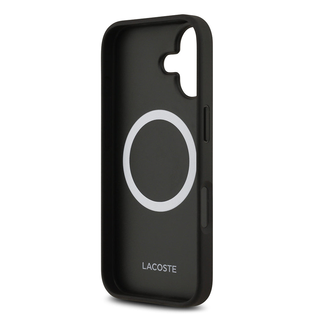 iPhone 17 Kılıf Lacoste Orjinal Lisanslı M-safe Şarj Özellikli PU Deri Tasarımlı Kartlıklı Karışık Monogram Desenli Kapak