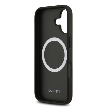 iPhone 17 Kılıf Lacoste Orjinal Lisanslı M-safe Şarj Özellikli PU Deri Tasarımlı Kartlıklı Karışık Monogram Desenli Kapak