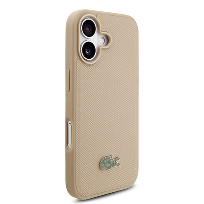 iPhone 17 Kılıf Lacoste Orjinal Lisanslı M-safe Şarj Özellikli PU Pike Desenli Metal Logolu Kartlıklı Kapak