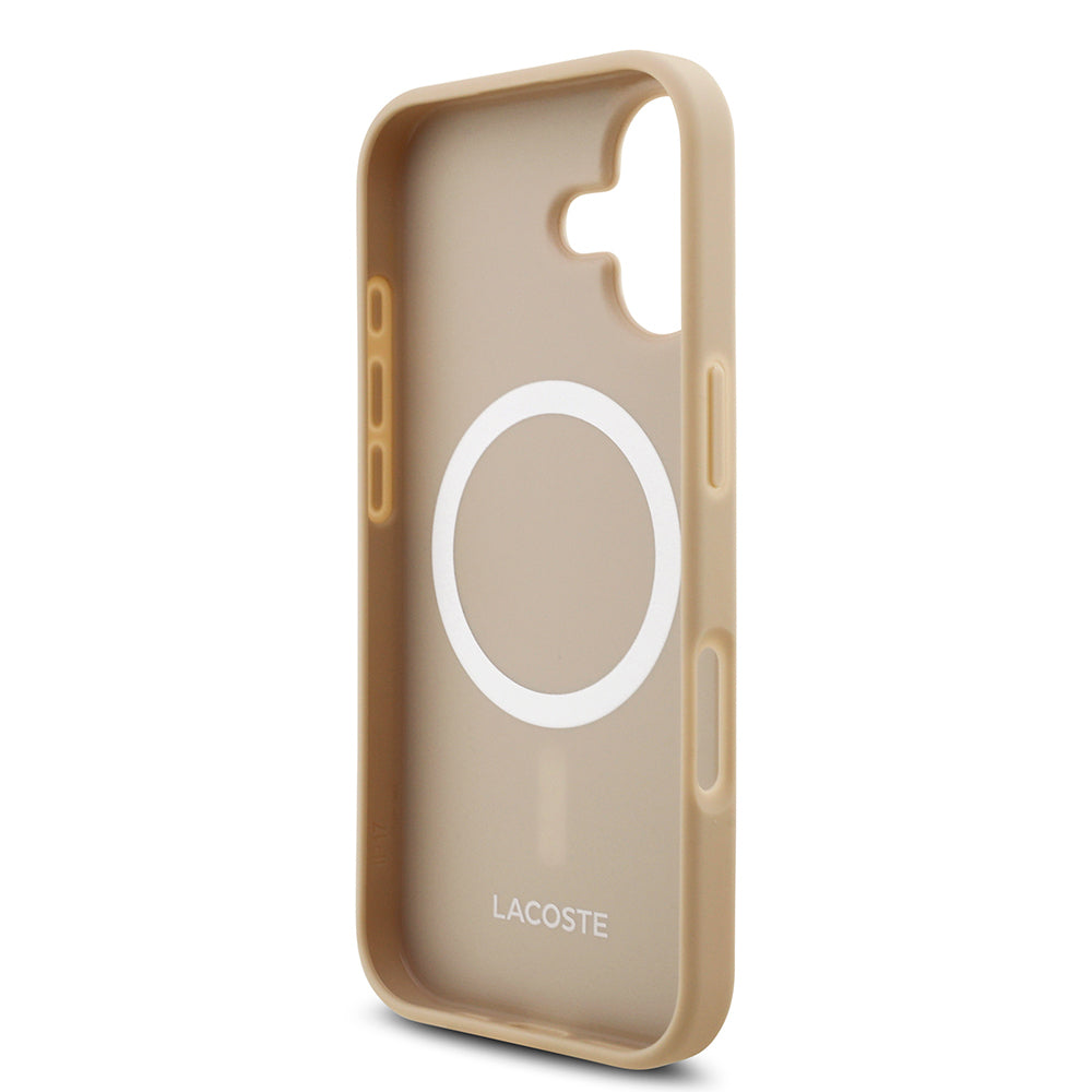 iPhone 17 Kılıf Lacoste Orjinal Lisanslı M-safe Şarj Özellikli PU Pike Desenli Metal Logolu Kartlıklı Kapak